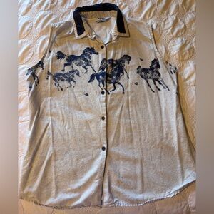 Vintage Roper Beige and Black Horse Print Shirt